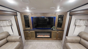 The Chaparral 370FL features a spacious front living entertainment area.