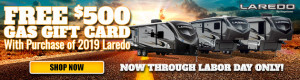 Sale extended through September 30 on all new 2019 Keystone Laredos at Byerly RV in Eureka, MO