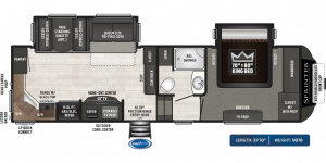 This Keystone 5th Wheel features a walk around King Bed. See it at Byerly RV in Eureka, MO